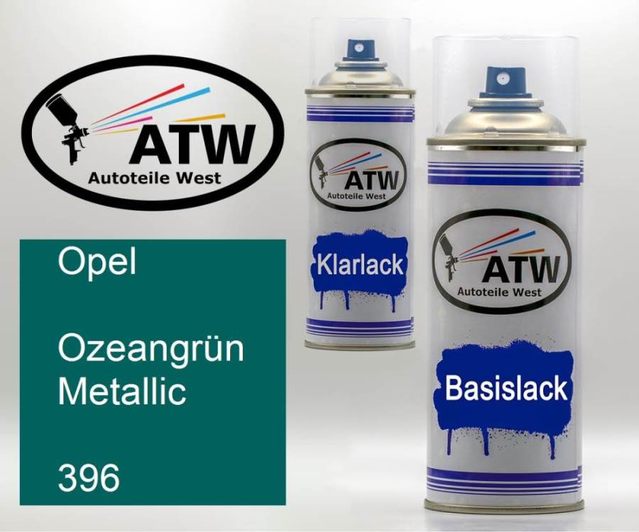 Opel, Ozeangrün Metallic, 396: 400ml Sprühdose + 400ml Klarlack - Set, von ATW Autoteile West.